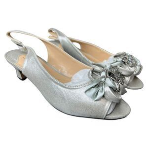 NEW J. Renee Women’s Leonelle Silver Open Toe Sling Heel 7WW